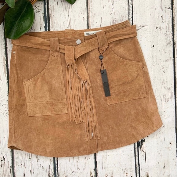 Blank NYC Dresses & Skirts - BlankNYC Tan LeatherFringe Skirt Button Down Skirt
